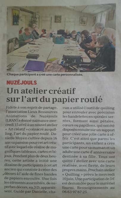 L'atelier quilling dans La Dépêche