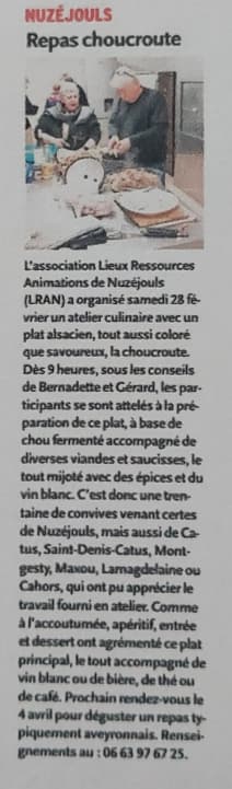 Le repas choucroute dans La Dépêche